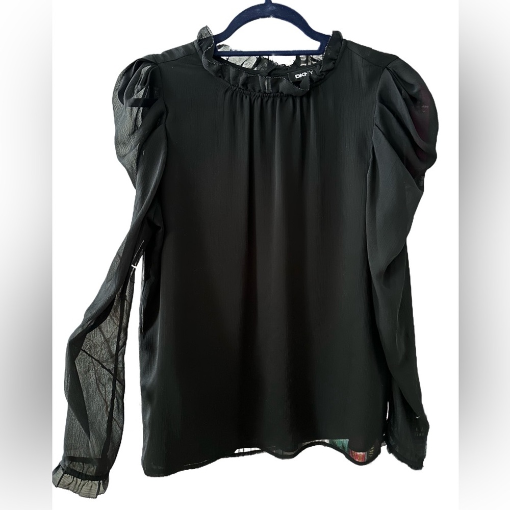 DKNY Long Sleeve Ruffle Neck Blouse